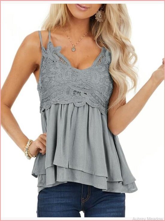 Tops - Lace Spaghetti Strap Cami Tank Top Sleeveless Babydoll Shirt